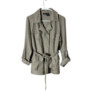 Willi Smith Womens Linen Jacket Large Military Green Gorpcore Utility Lagenlook
